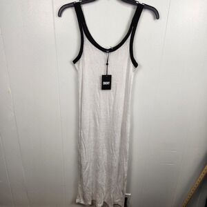 DKNY Ivy White Black Trim‎ Rayon Polyester Beach Cover-Up Dress Small S NWT